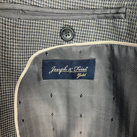 Joseph Feiss Gold Sport Coat Blazer Jacket Mens 54 R Two Button Wool Houndstooth - Picture 6 of 16